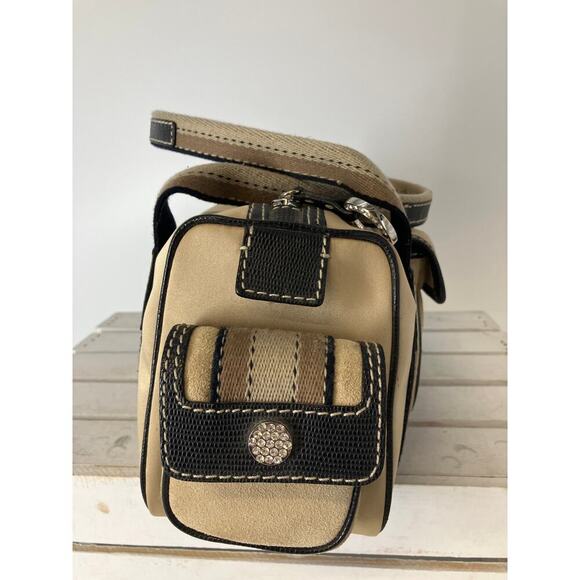 MICHAEL KORS SATIN, CANVAS STRIPED BLINGED MAKEUP DUFFLE BAG - Picture 3 of 16